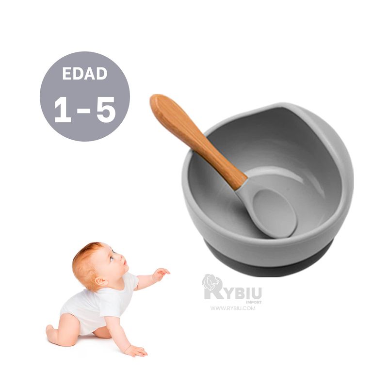 RYBIU IMPORT - Kit Plato y Cuchara de Bebe Plomo Y+Banderitas Adhesivas