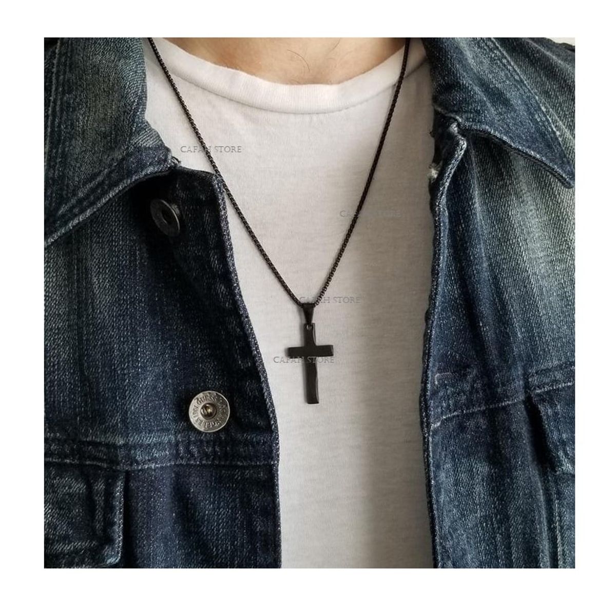 OEM - Collar Hombre Cruz Plana Acero Inoxidable Negro Regala x SAN VALENTIN