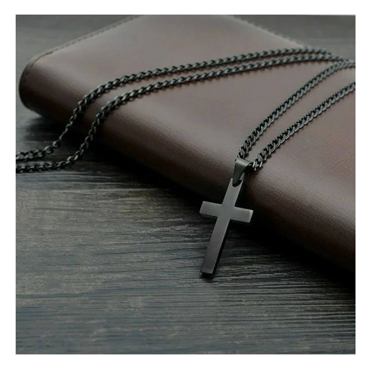 OEM - Collar Hombre Cruz Plana Acero Inoxidable Negro x SAN VALENTIN