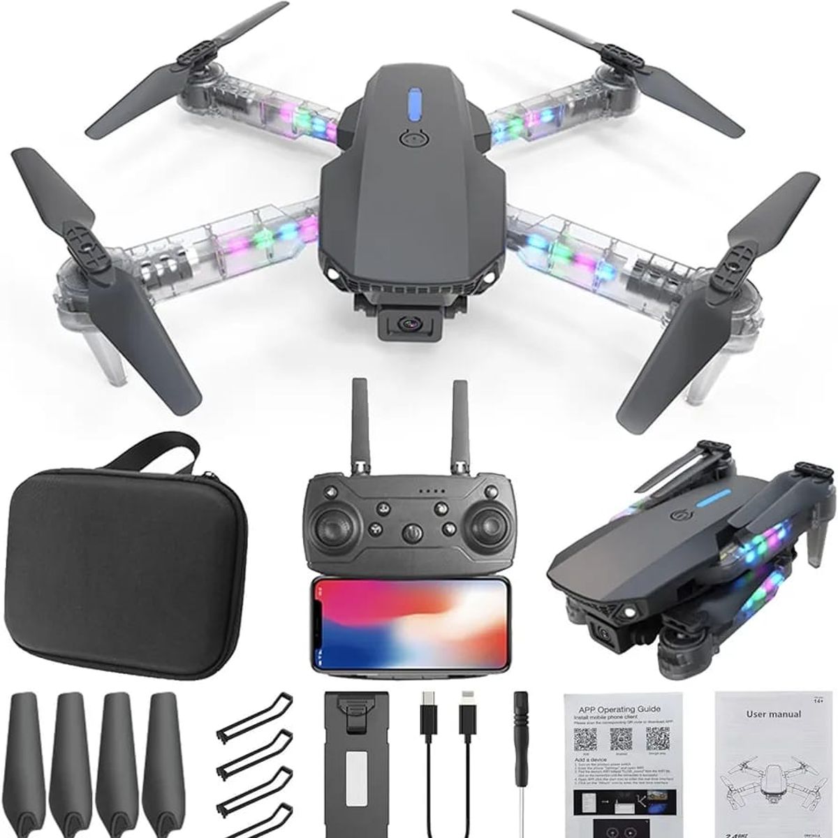 GENERICO - Drone Volador Max Doble Cámara HD Estuche Protector Portátil E99 D PRO