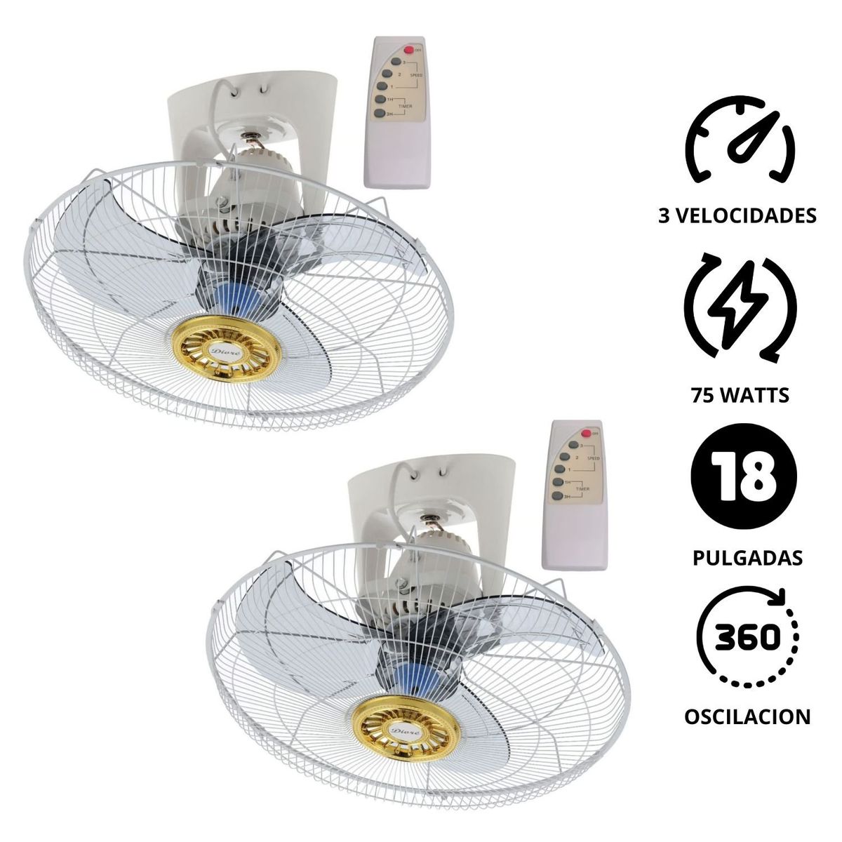 DIORE - Ventilador techo Diore MWF 1881 PACK 02 UNIDADES Control Remoto Blanco