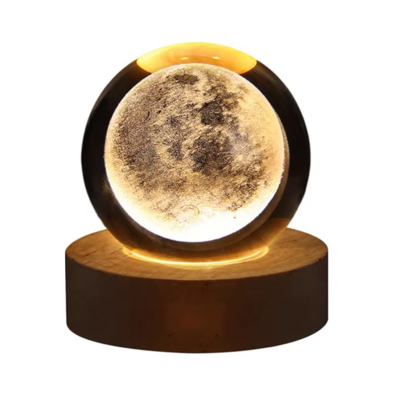 GENERICO - Lampara de mesa de vidrio con diseño de Luna en Luz cálida