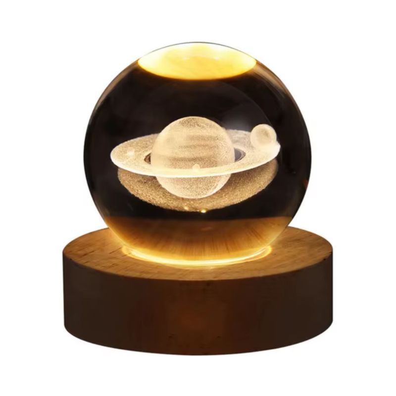 GENERICO - Lampara de mesa de vidrio con diseño de saturno con luz cálida