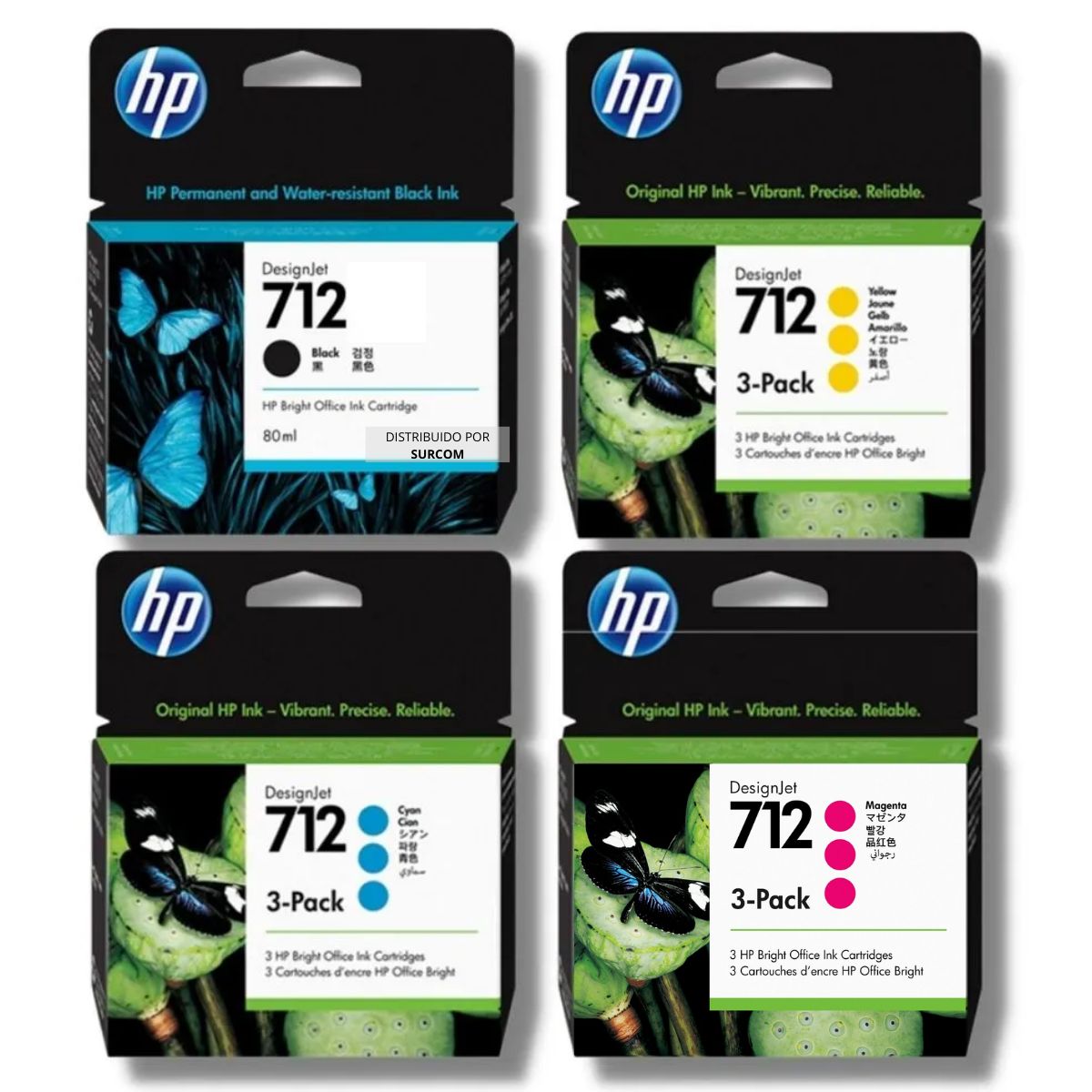 HP - Kit Tinta HP 712 Tripack Cyan Magenta Amarillo Negro
