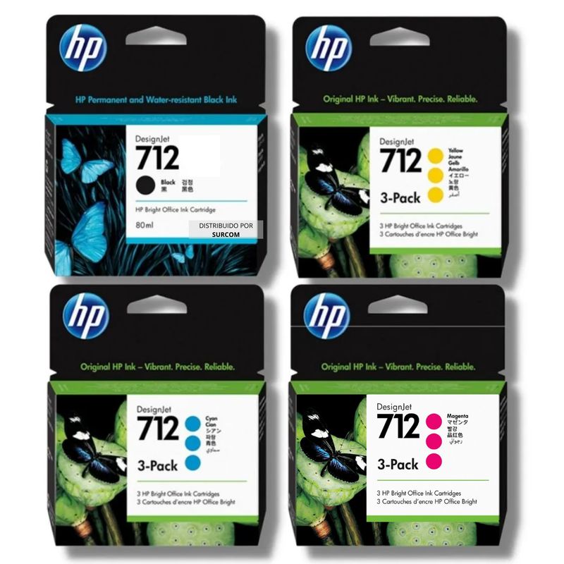 HP - Kit Tinta HP 712 Tripack Cyan Magenta Amarillo Negro
