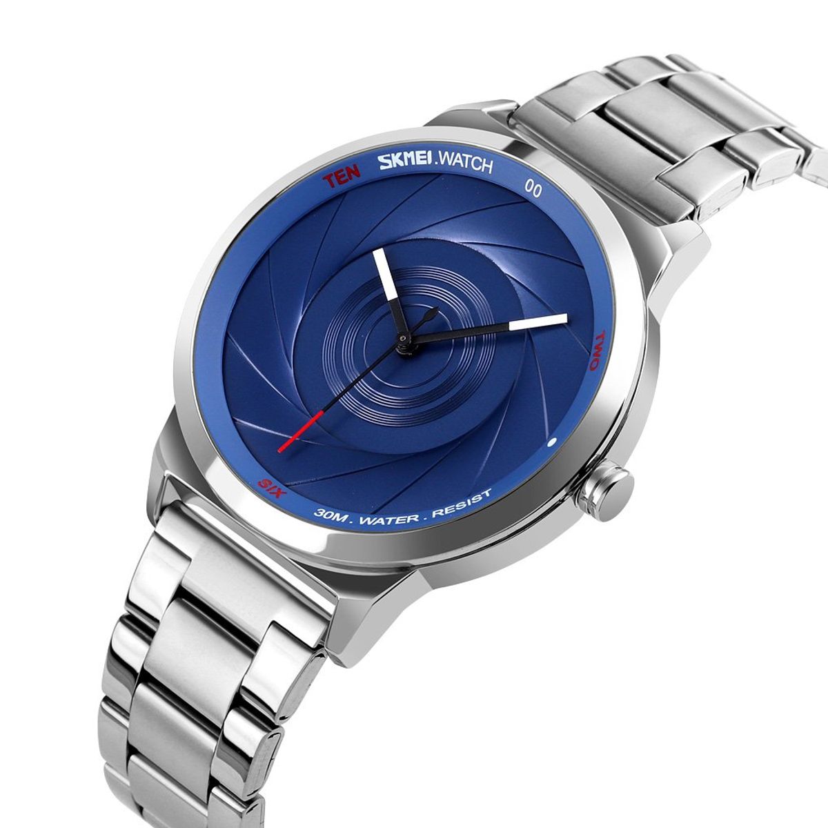 SKMEI - Reloj Skmei 9210 Plateado fondo Azul analógo correa Acero