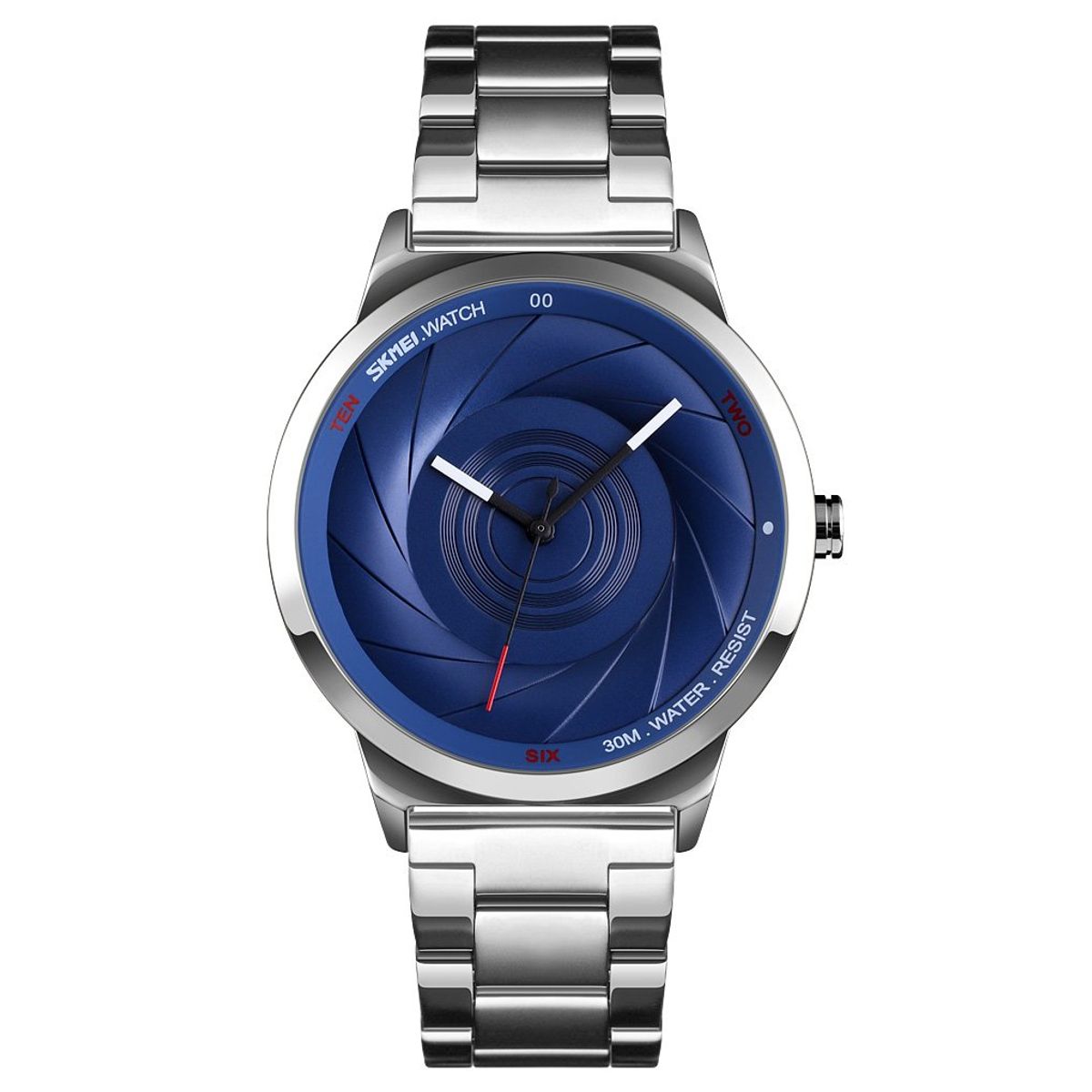 SKMEI - Reloj Skmei 9210 Plateado fondo Azul analógo correa Acero