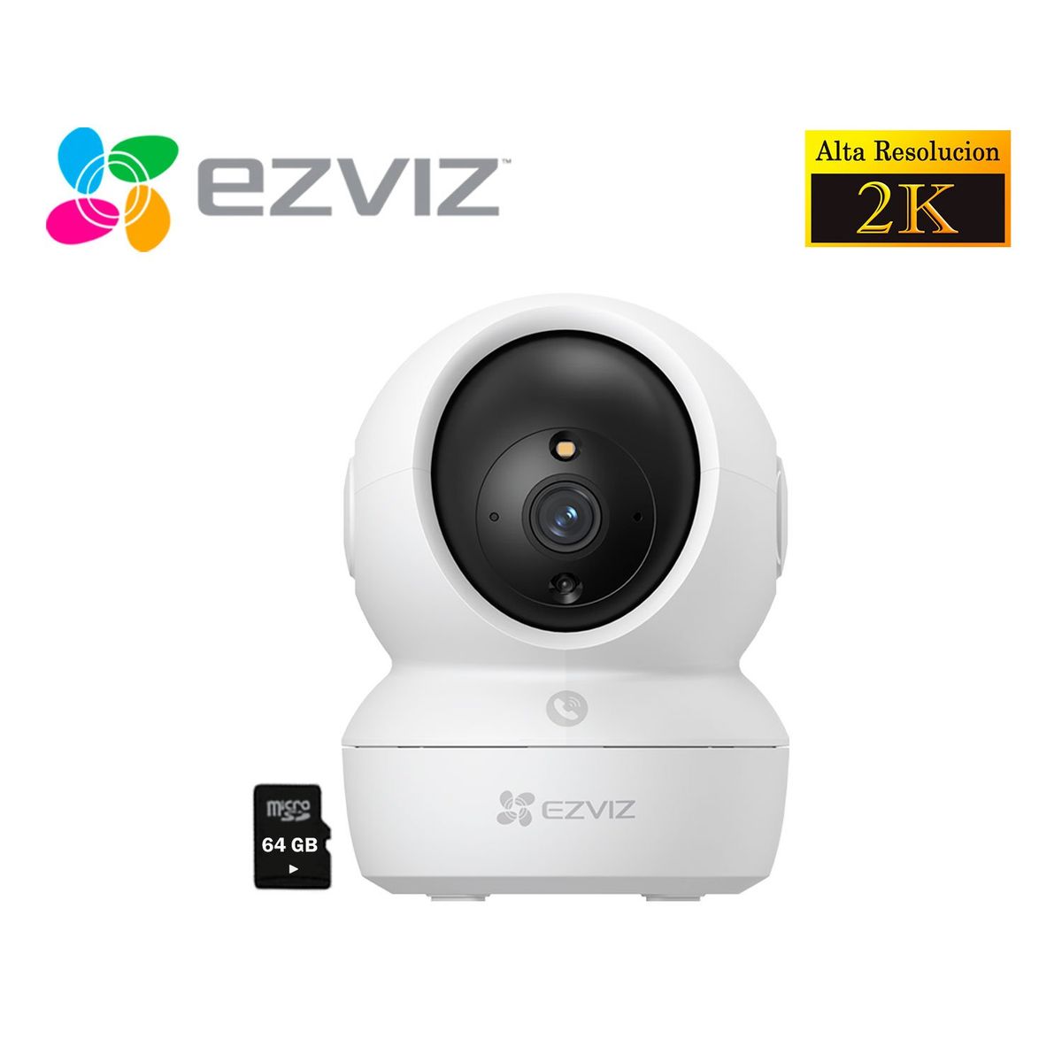 EZVIZ - Ezviz Cámara Wifi H6C PRO 3MP Gira 360 Boton Llamada + Micro SD 64Gb