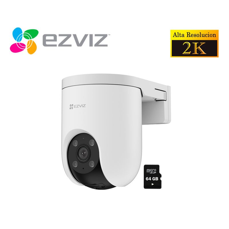EZVIZ - Ezviz Cámara Seguridad Wifi H8C 3MP PoE Gira 360 + Micro SD 64GB