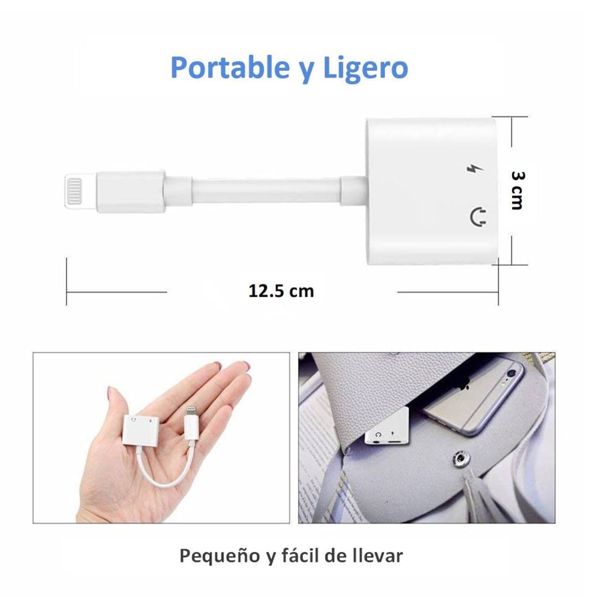 OEM - Adaptador iPhone a Audio y micrófono Jack 3.5 mm y carga Lightning