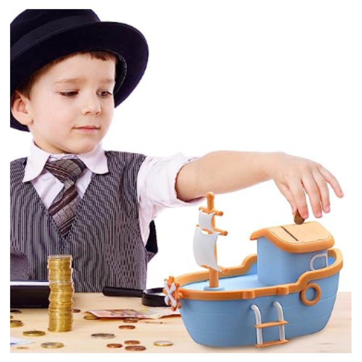 GENERICO - Alcancía para niños modelo barco armable con llave por 2 unidades