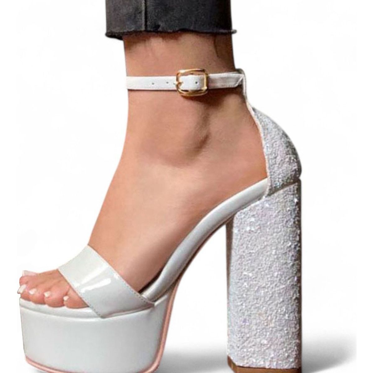 GENERICO - Sandalia Mujer Escarcha Taco 12 2086L-75 Color Blanco