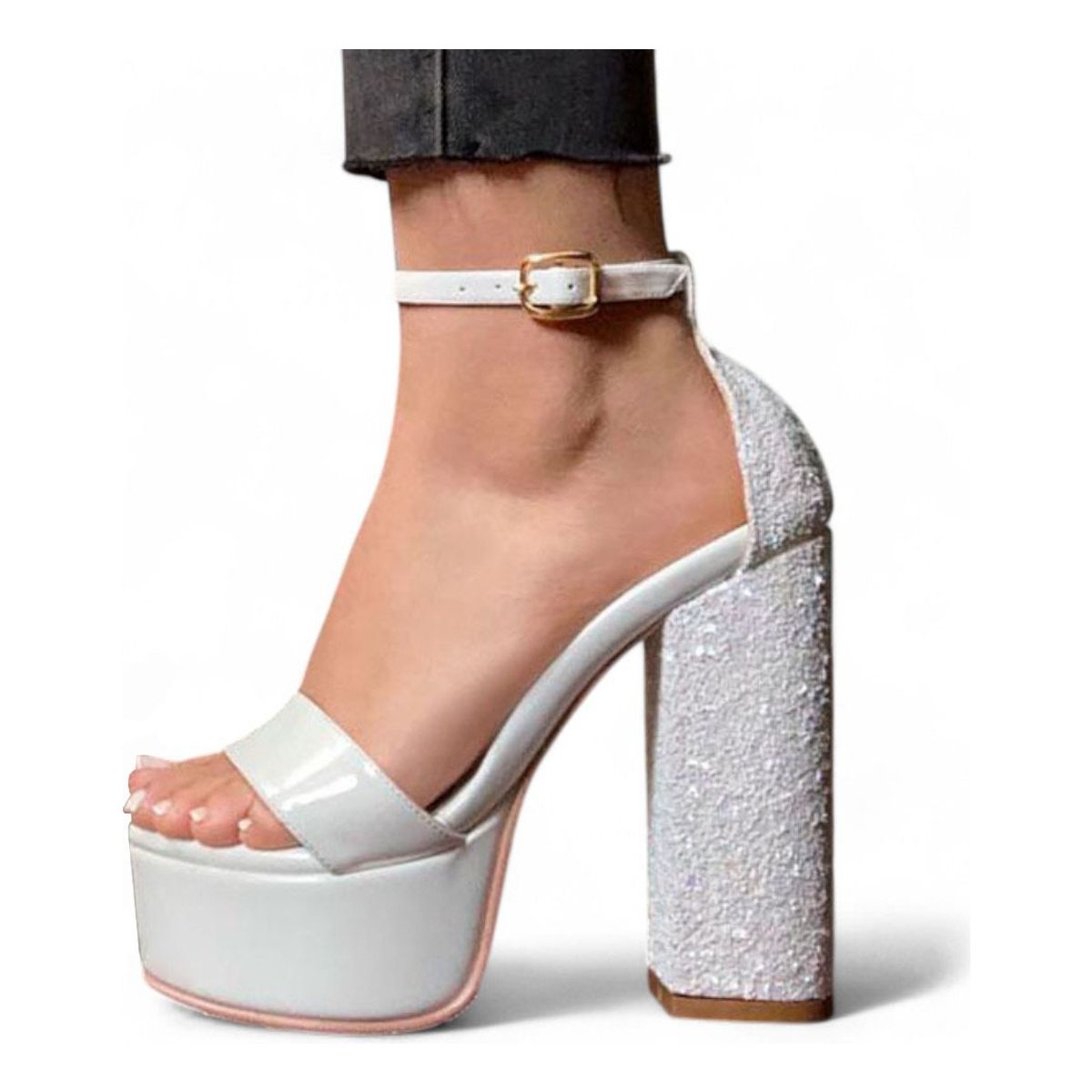 GENERICO - Sandalia Mujer Escarcha Taco 12 2086L-75 Color Blanco