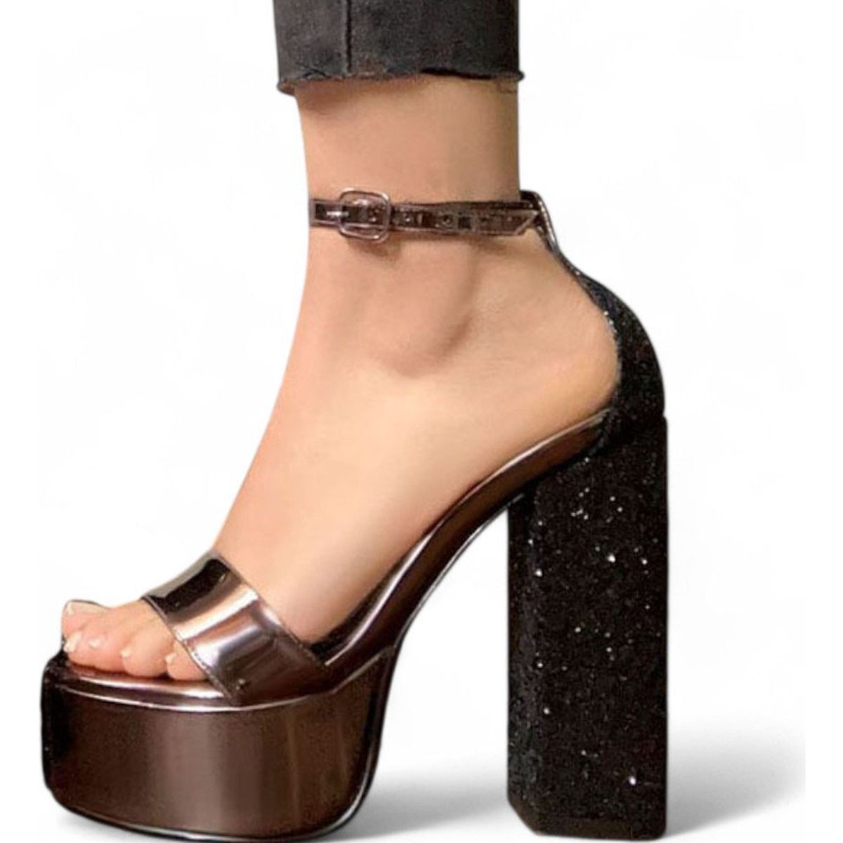 GENERICO - Sandalia Mujer Escarcha Taco 12 2086L-75 Color Quemado