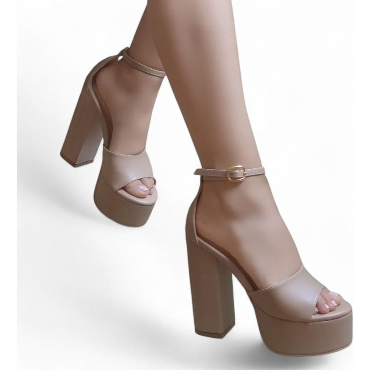 GENERICO - Sandalia Mujer Taco 12 Cuadrado 2086L-75 Color Beige