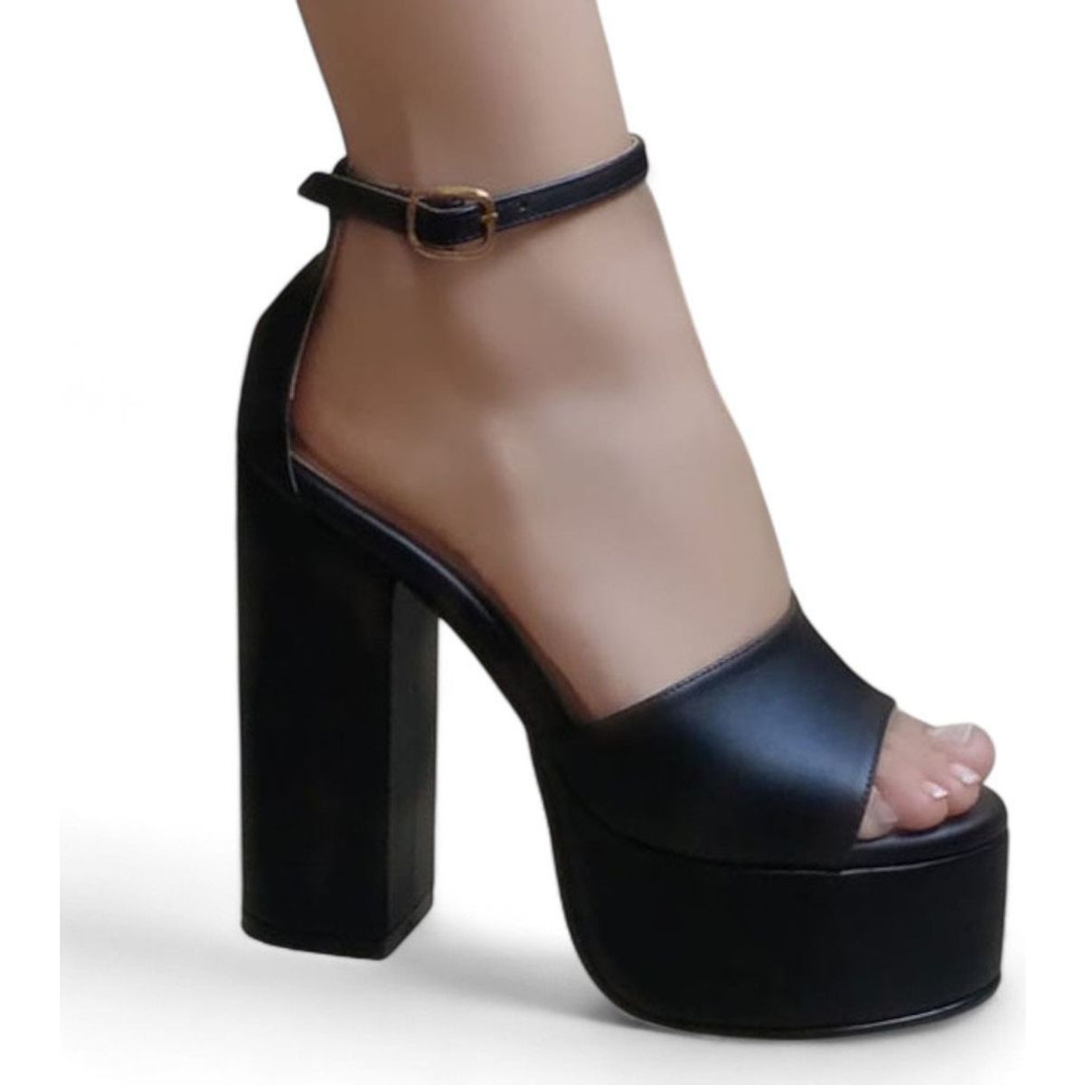 GENERICO - Sandalia Mujer Taco 12 Cuadrado 2086L-75 Color Negro