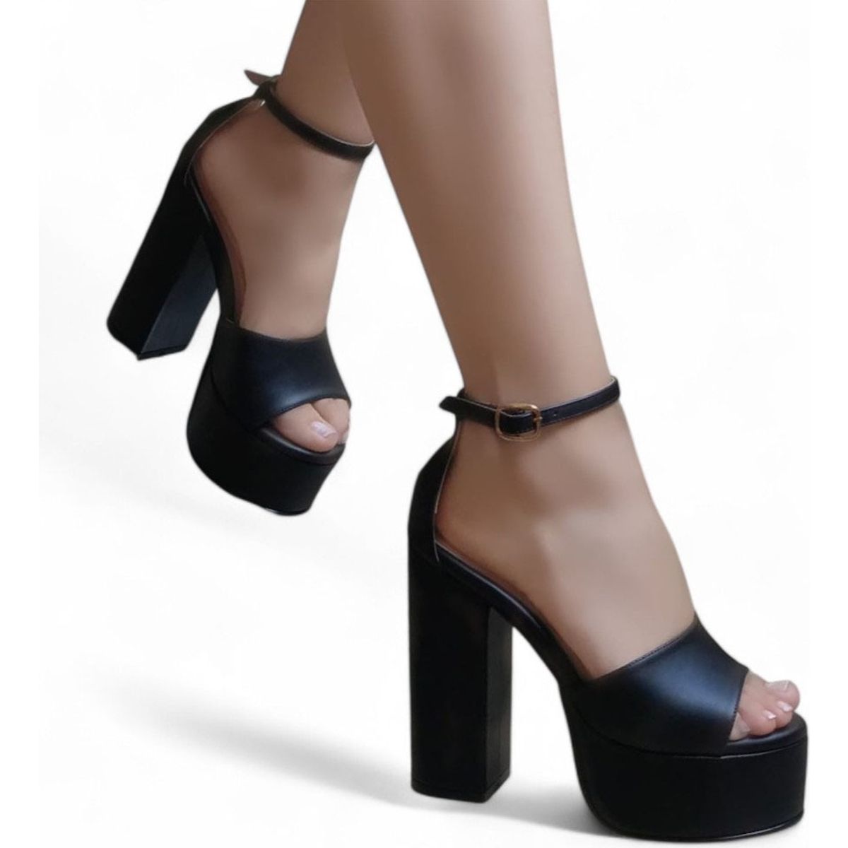 GENERICO - Sandalia Mujer Taco 12 Cuadrado 2086L-75 Color Negro