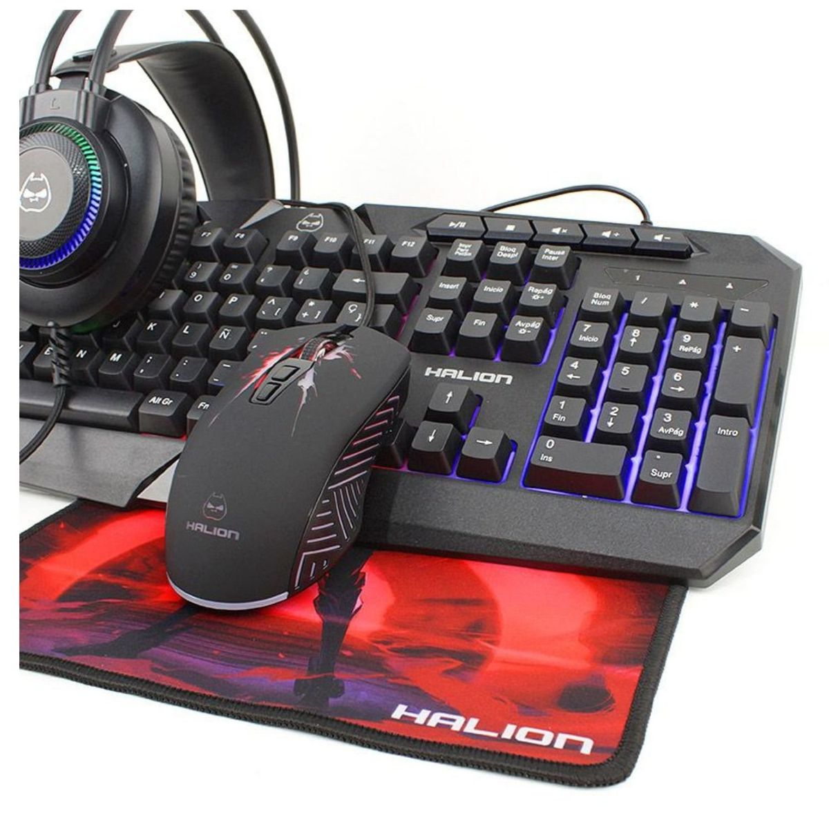 HALION - Combo Gamer 4 en 1 Halion HA-875C Luces rainbow