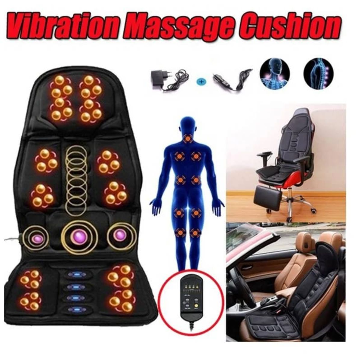 OEM - Asiento Masajeador 8 Funciones + Doble Conexión en Casa y Auto