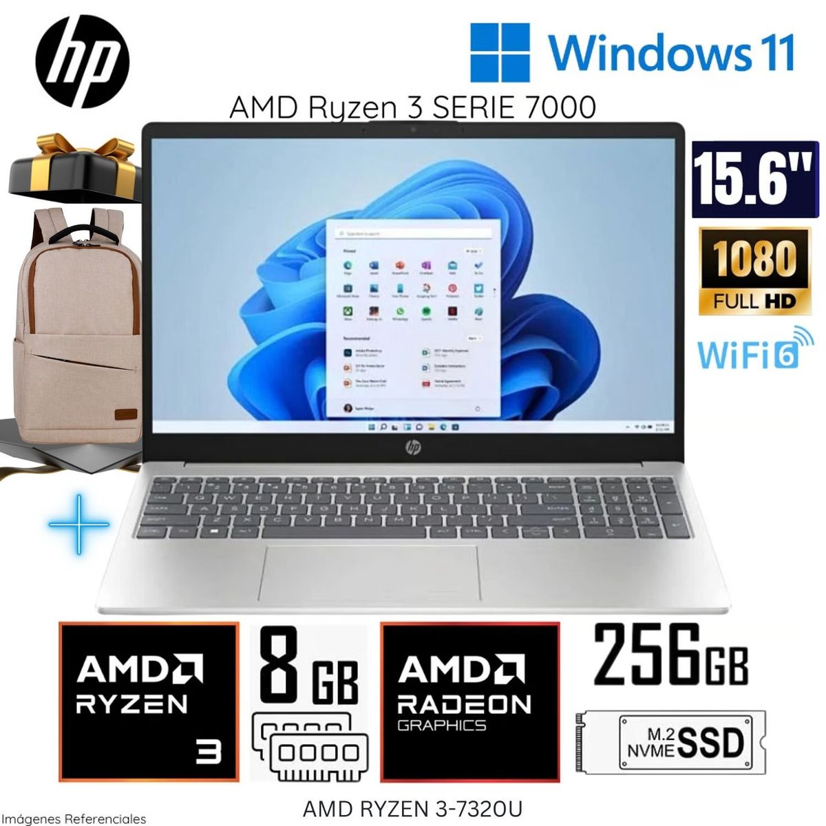 HP - Laptop HP 15-FC0005LA AMD Ryzen 3-7320U 8GB RAM 256GB SSD 156 FHD WIN11+Regalo