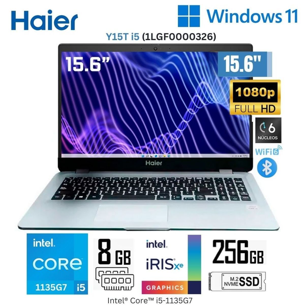 HAIER - Laptop Haier Y15T I5 Intel Corei5-1135G7 8GB RAM  256GB SSD 15.6"   FHD  Intel Iris Xe 1LGF0000326