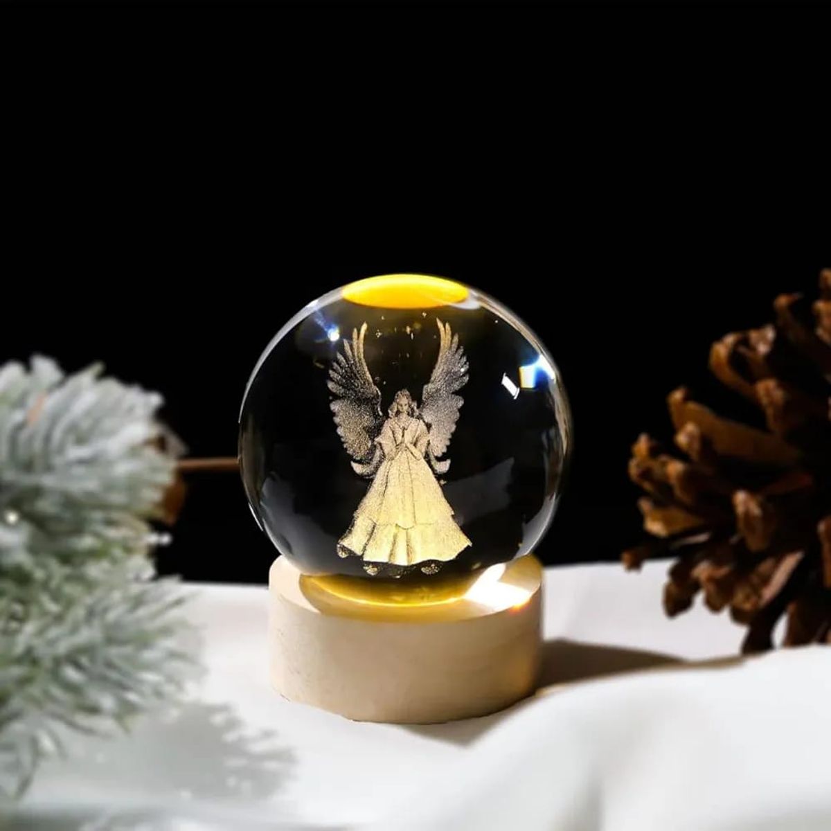 GENERICO - ESFERA DE CRISTAL LÁMPARA ADORNO ANGEL LUZ LED 3D