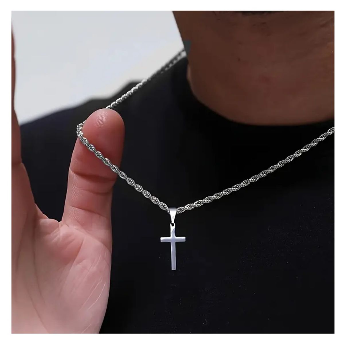 OEM - Collar Hombre Cruz Mediano Acero Inoxidable Regala x SAN VALENTIN