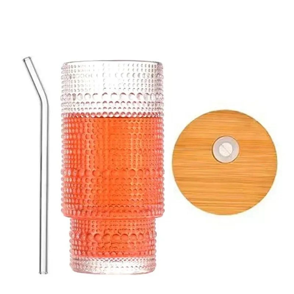 GENERICO - 2 VASOS VINTAGE CON TAPA DE BAMBU Y SORBETE DE VIDRIO 500ML