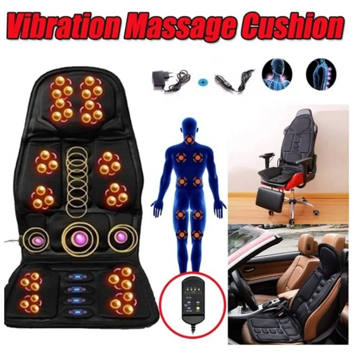 OEM - Asiento Masajeador 8 Funciones + Doble Conexión en Casa y Auto / PLOMO