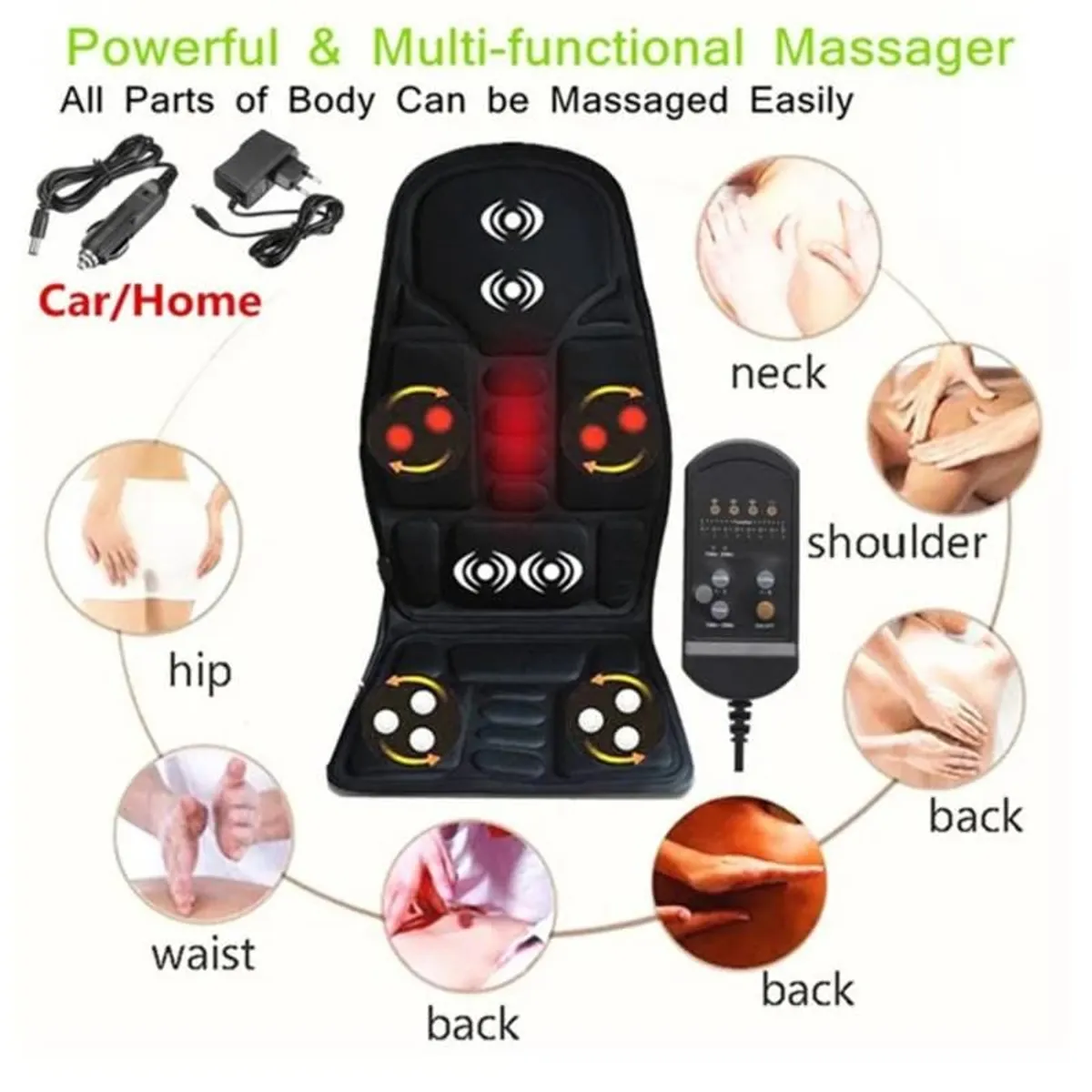 OEM - Asiento Masajeador 8 Funciones + Doble Conexión en Casa y Auto / PLOMO