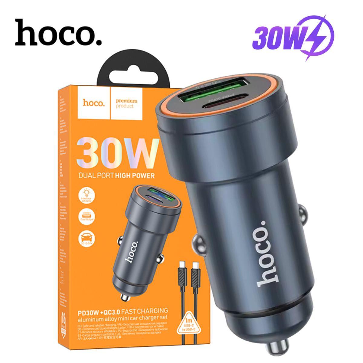 HOCO - Cargador Carga Rapida para Celular USB A TIPO C de Auto HOCO Z57A 30w