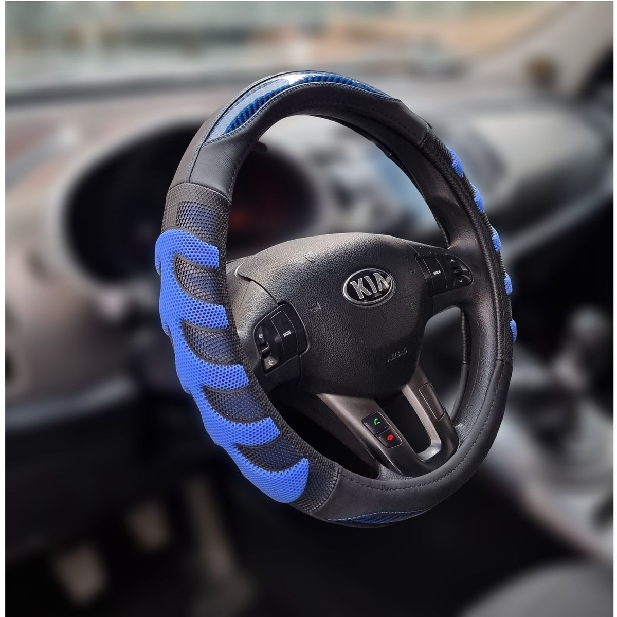 GENERICO - Funda De Volante Premiun Fibra De Carbono 5D Azul