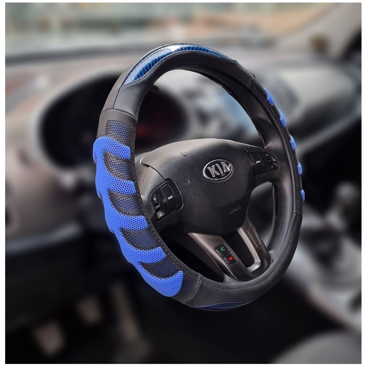 GENERICO - Funda De Volante Premiun Fibra De Carbono 5D Azul