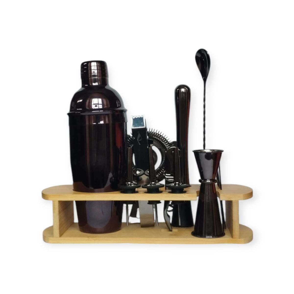 GENERICO - Kit Bartender Negro de 14 Piezas + Base de Bambu