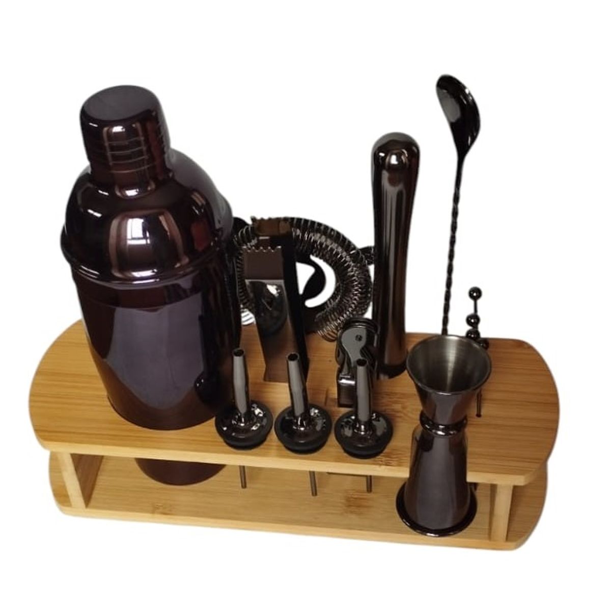 GENERICO - Kit Bartender Negro de 14 Piezas + Base de Bambu