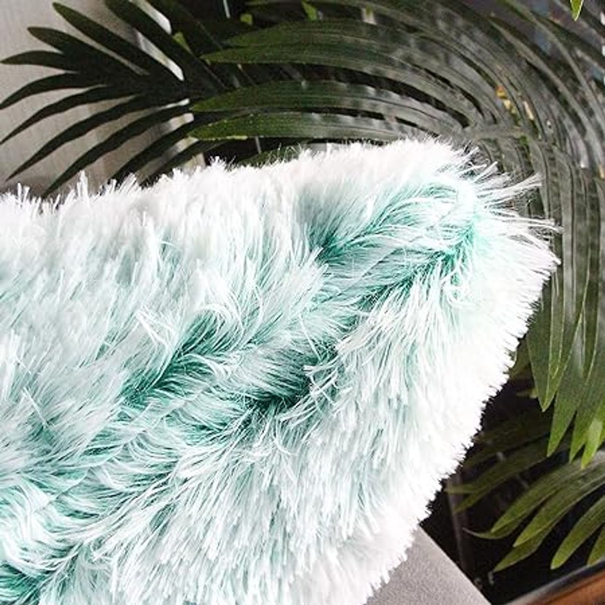 GENERICO - Pack de 2 Cojines de Peluche Pelo Largo 40x40cm Verde Jaspeado