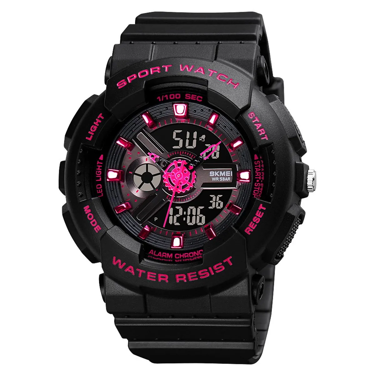 SKMEI - Reloj Skmei 1689 Negro con detalles Fucsia sdama o niñas