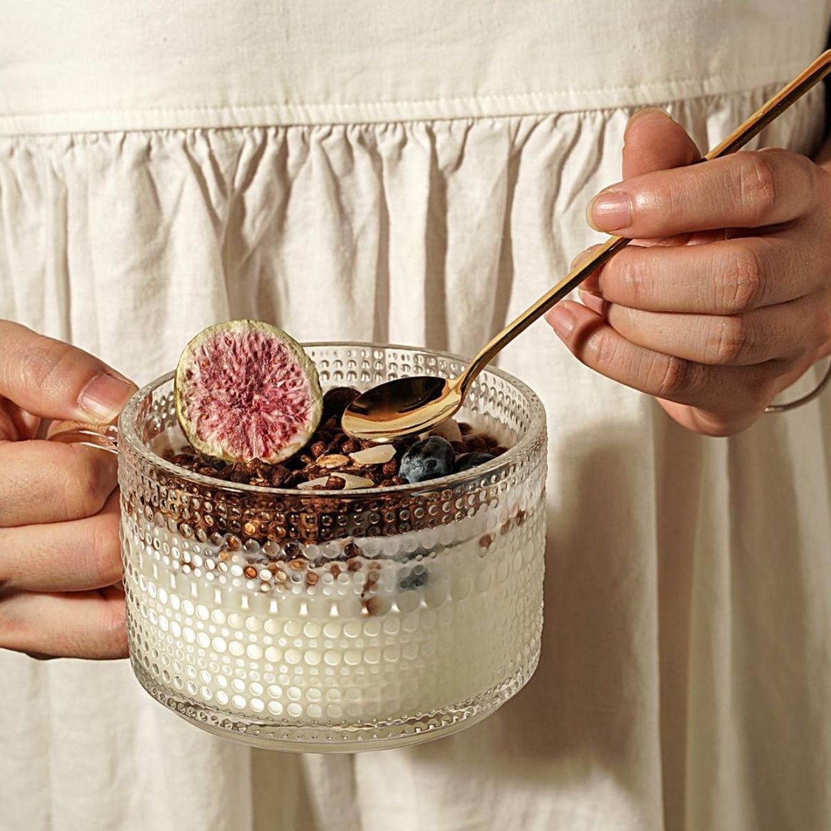 GENERICO - 4 TAZAS VINTAGE DE VIDRIO CON TAPA DE BAMBU Y CUCHARITA 350ML