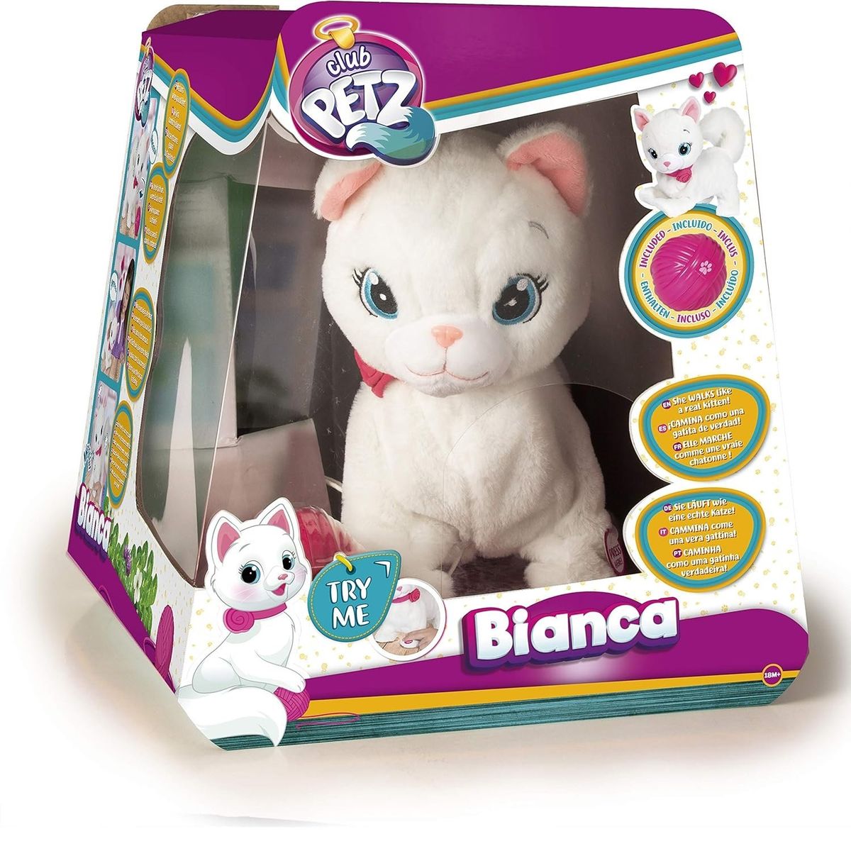 CLUB PETZ - Gatita Interactiva Bianca Juguete Peluda Pelota