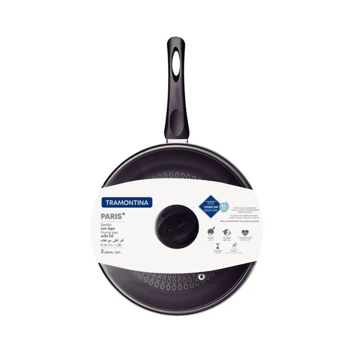 TRAMONTINA - Sartén Antiadh Negro Recta CTapa Paris 24