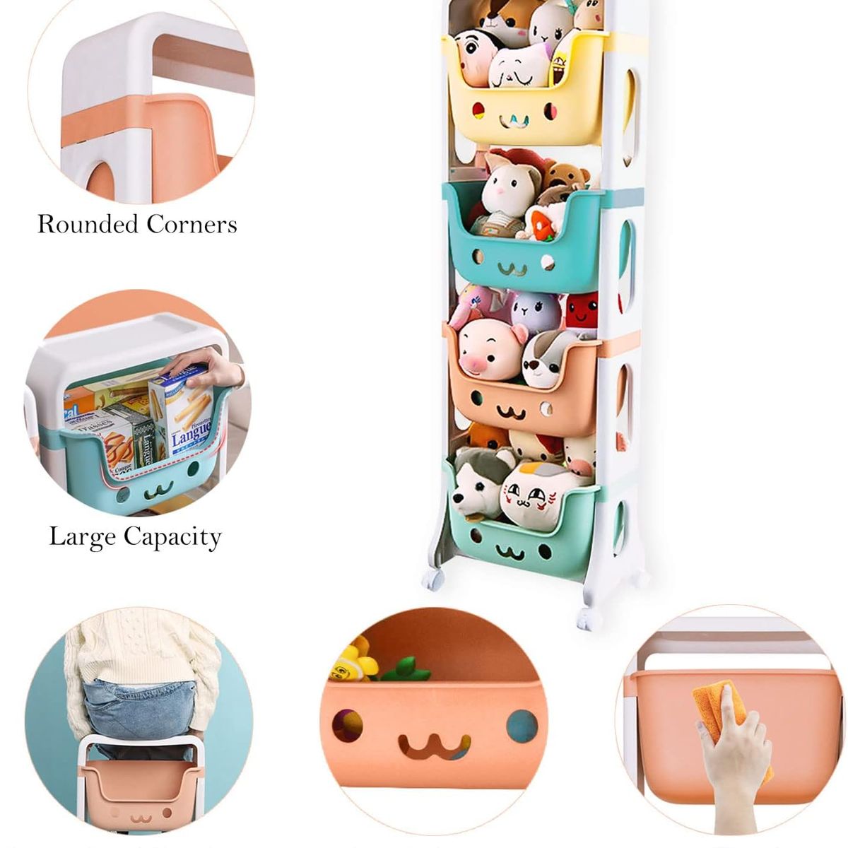 GENERICO - ORGANIZADOR ESTANTE INFANTIL JUGUETES 4 NIVELES MULTICOLOR KAWAII