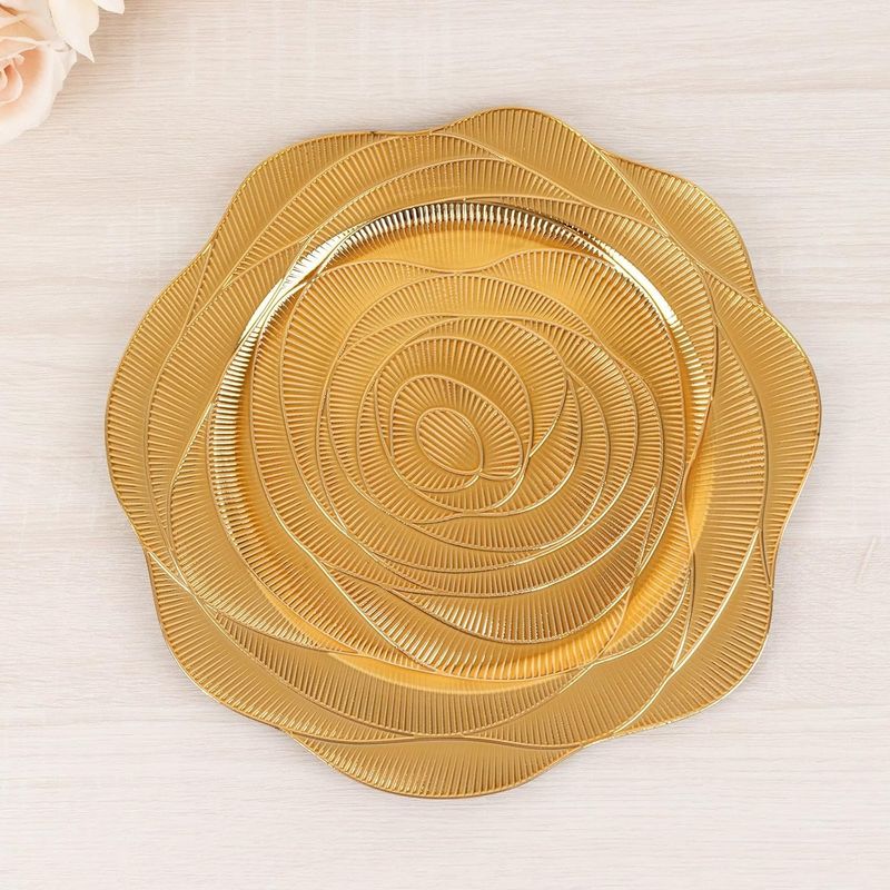 GENERICO - Plato Set x 6 Und dorado redondo con textura de rosas 33 Cm