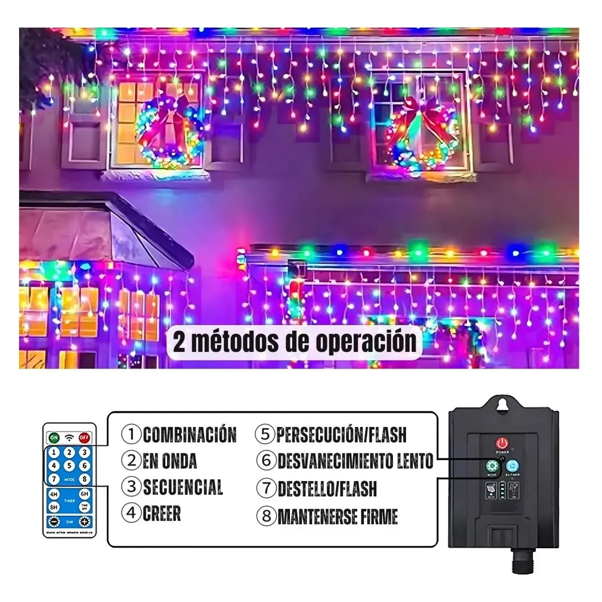 ARTEZA - luces 460 LED-12 Metros Luces solares de Cortina para exteriores MULTICOLOR