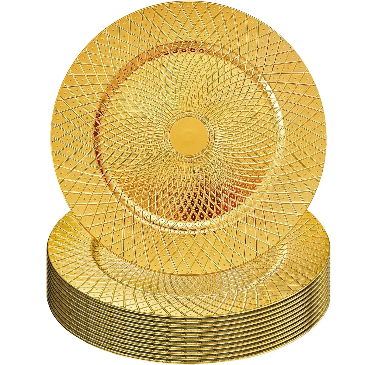 GENERICO - Set x6 de platos dorado redondo con textura elegante 33 Cm