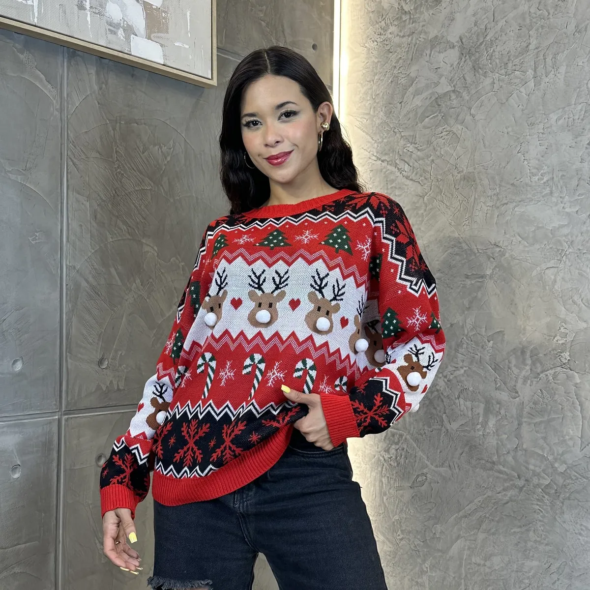 GENERICO - Chompa Mujer Reno de Navidad - Nathalie Love It - Rojo