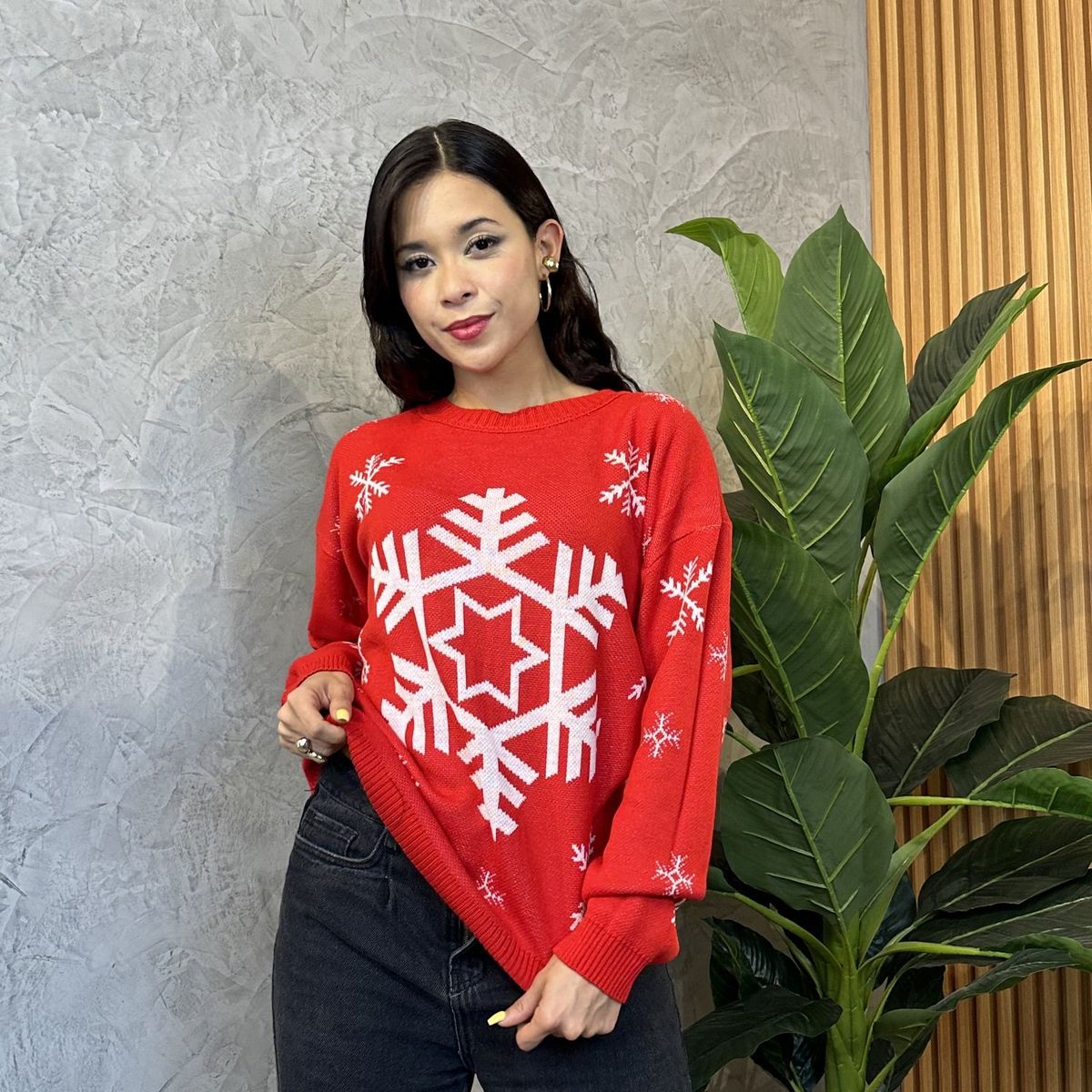 GENERICO - Chompa Mujer copo de Nieve Navidad - Rojo