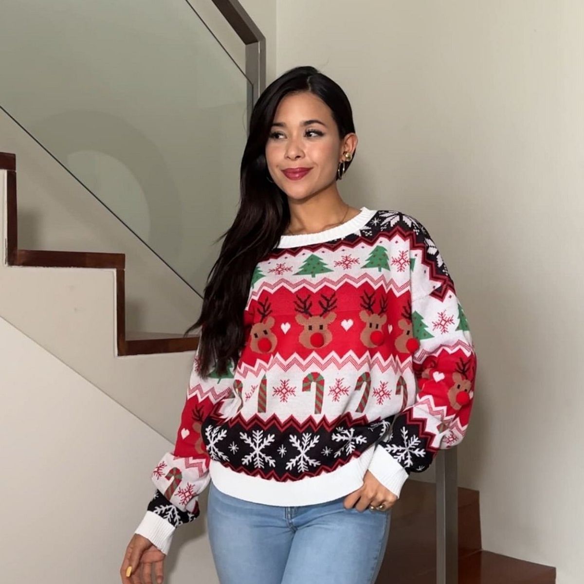 GENERICO - Chompa Mujer Reno de Navidad - Nathalie Love It - Blanco