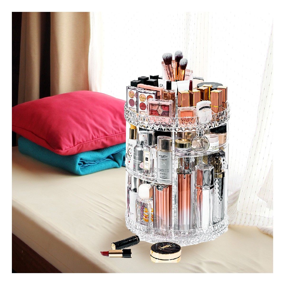 RYBIU IMPORT - Soporte Compacto Makeup Grande 360° Y+Banderitas Adhesivas