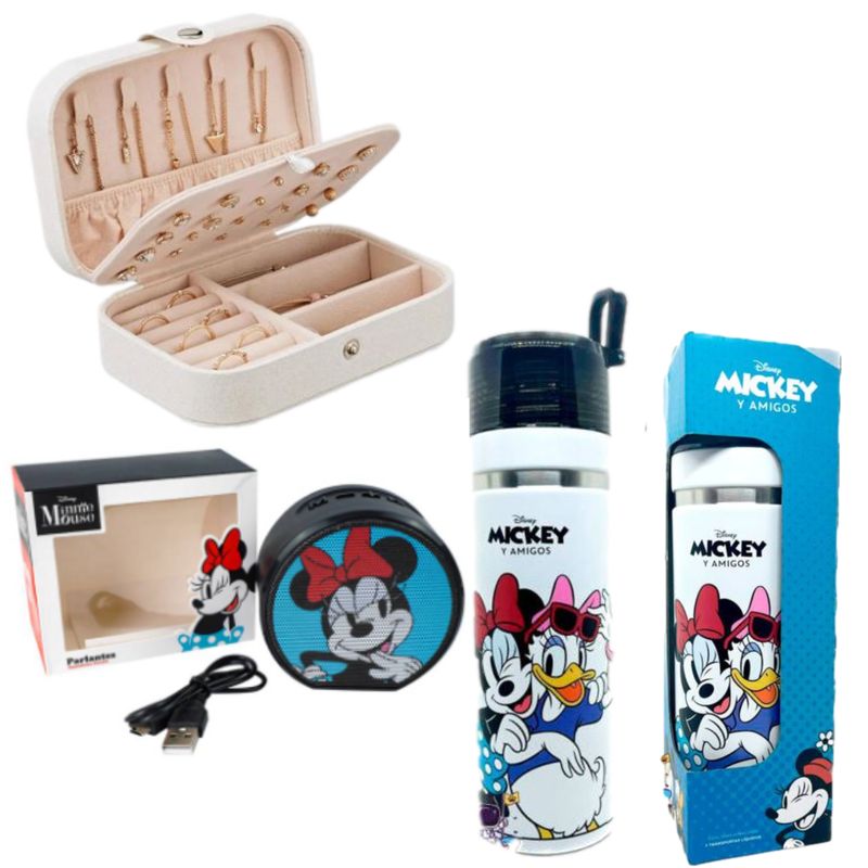 ROMAX - MINNIE MOUSE TERMO + PARLANTE + JOYERO VIAJERO