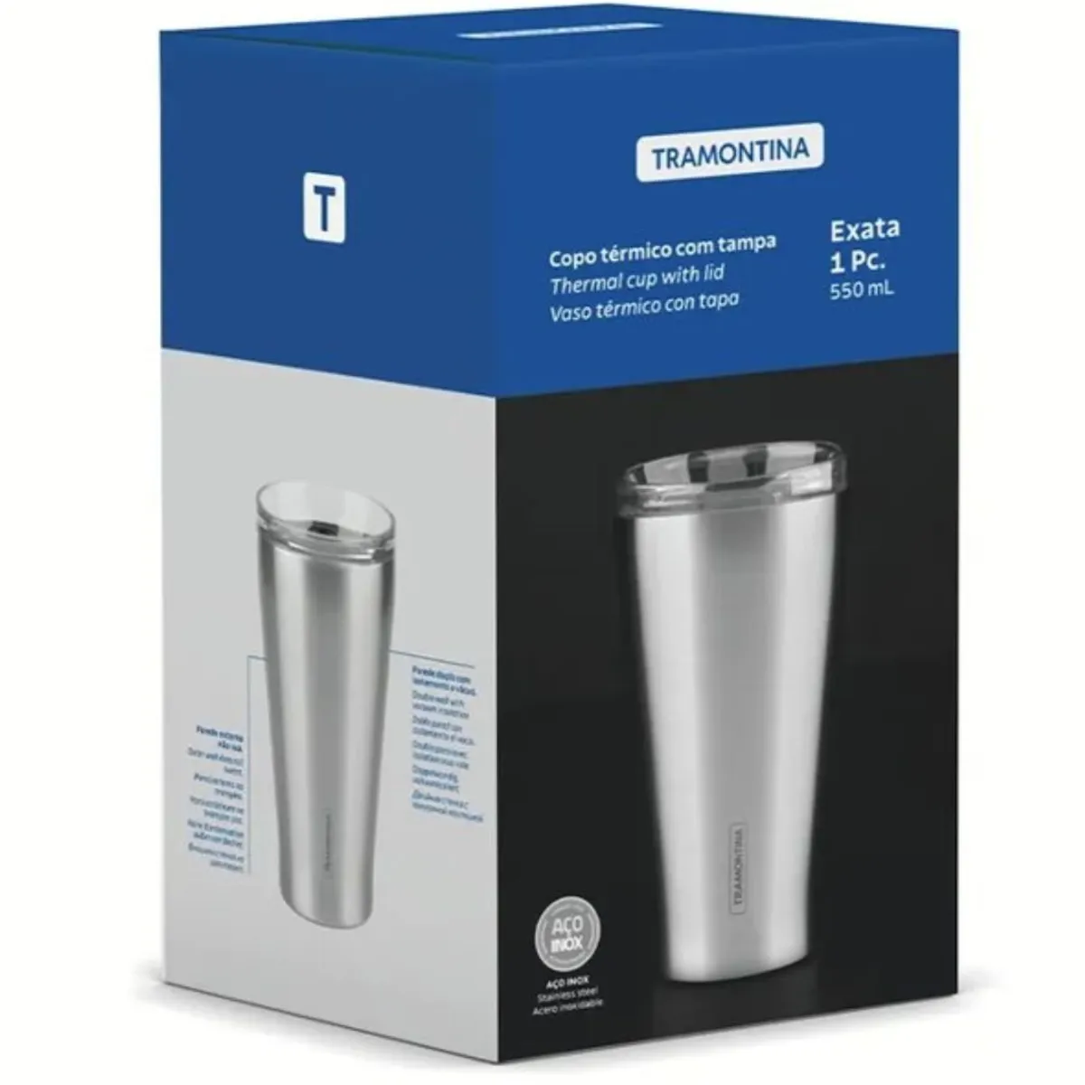 TRAMONTINA - Vaso Térmico de Acero con tapa 550Ml ml Exata - Tramontina